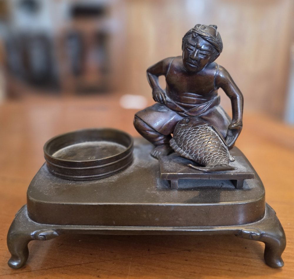 Carp Fisherman. Bronze. By Seimatsu. Japan, Meiji Era-photo-2