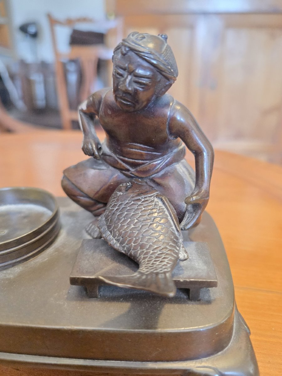 Carp Fisherman. Bronze. By Seimatsu. Japan, Meiji Era-photo-3