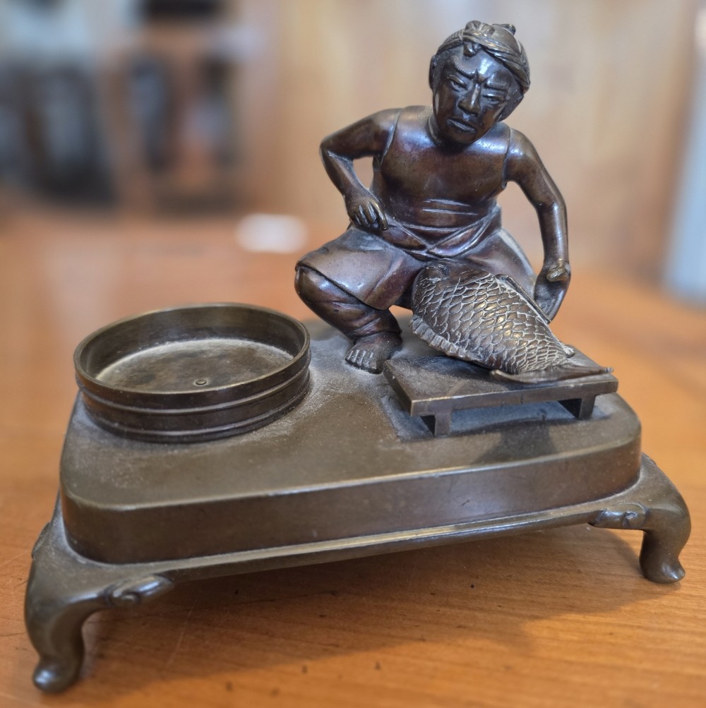 Carp Fisherman. Bronze. By Seimatsu. Japan, Meiji Era