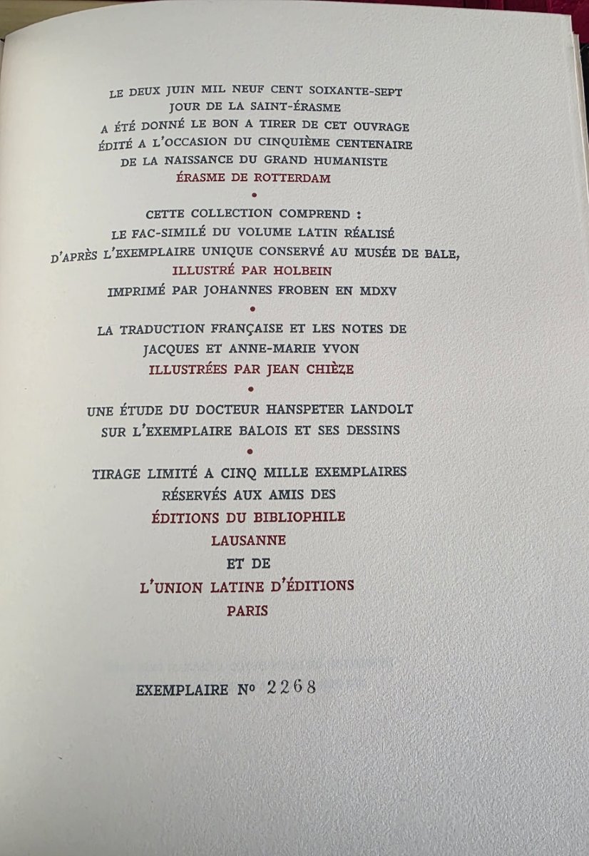 Erasme. Eloge de la folie. Union latine d'édition. 1967.-photo-1