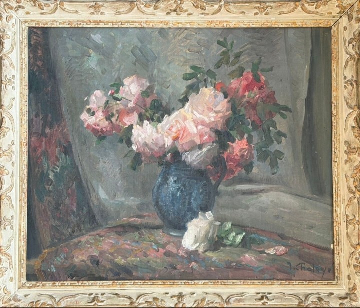 Jean Chaleyé ( 1878.1960). Bouquet Of Roses. Oil On Canvas.