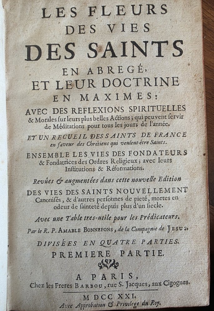 Les Fleurs Des Vies Des Saints. 4 Volumes. 1721.-photo-3