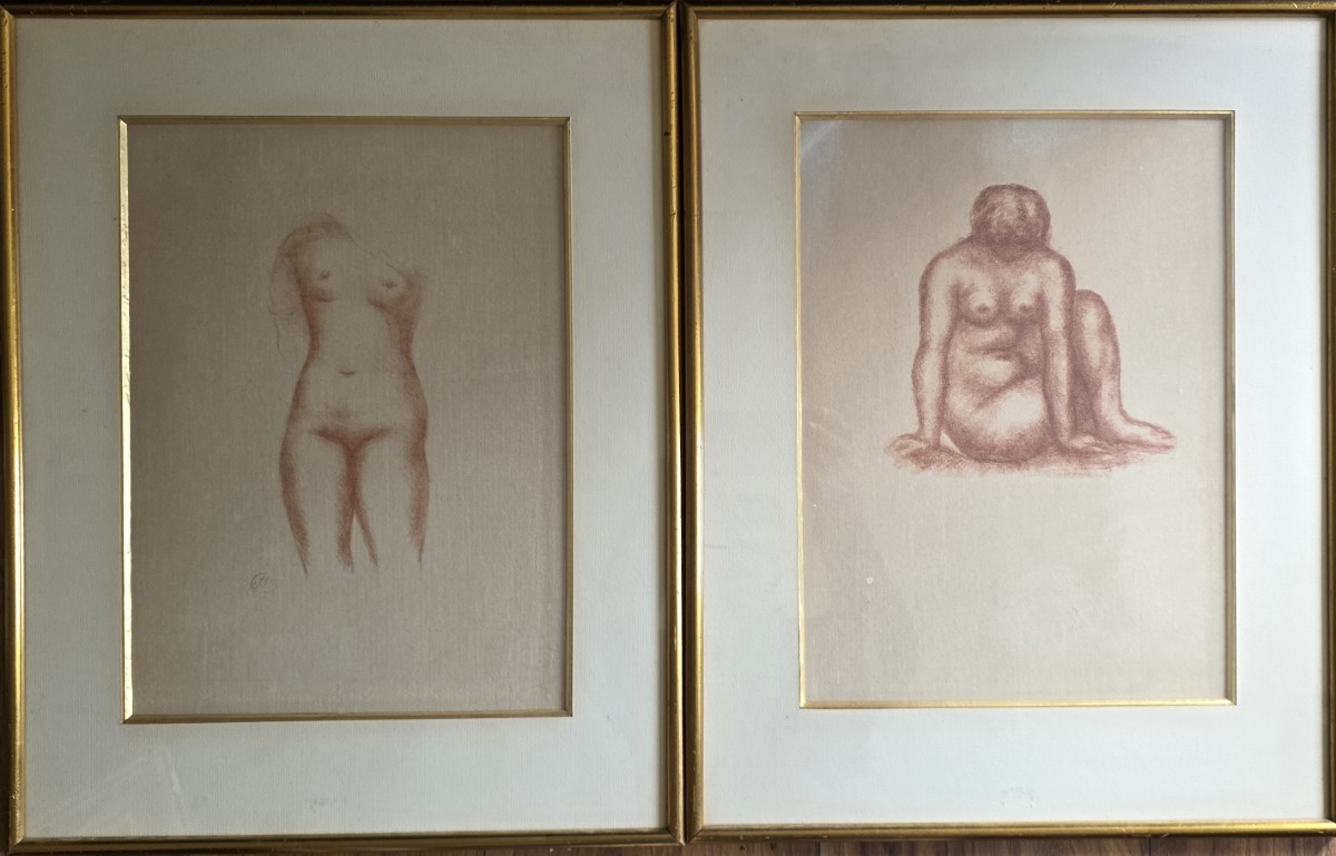 Aristide Maillol. 2 lithographies façon sanguine.