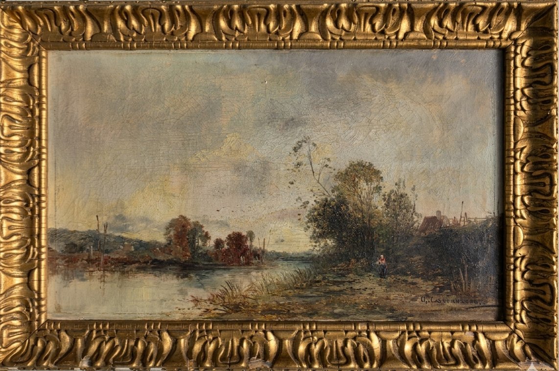 Jean Baptiste Charles Carbonneau. Paysage. Huile sur toile.-photo-3