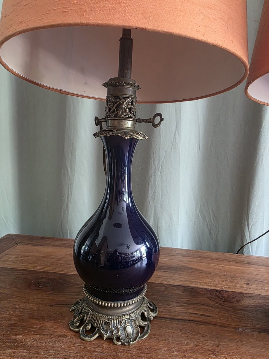  Pair Of Sèvres Blue Porcelain Lamps.-photo-2