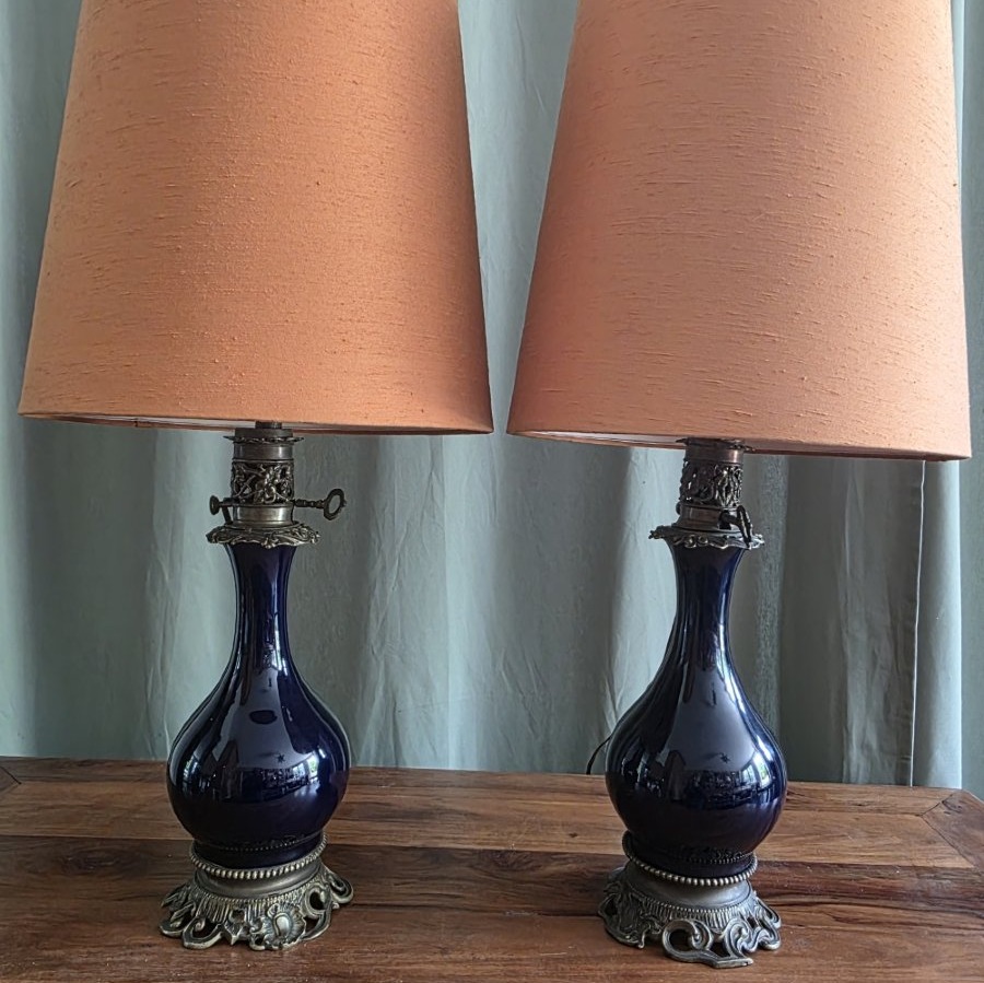  Pair Of Sèvres Blue Porcelain Lamps.-photo-3