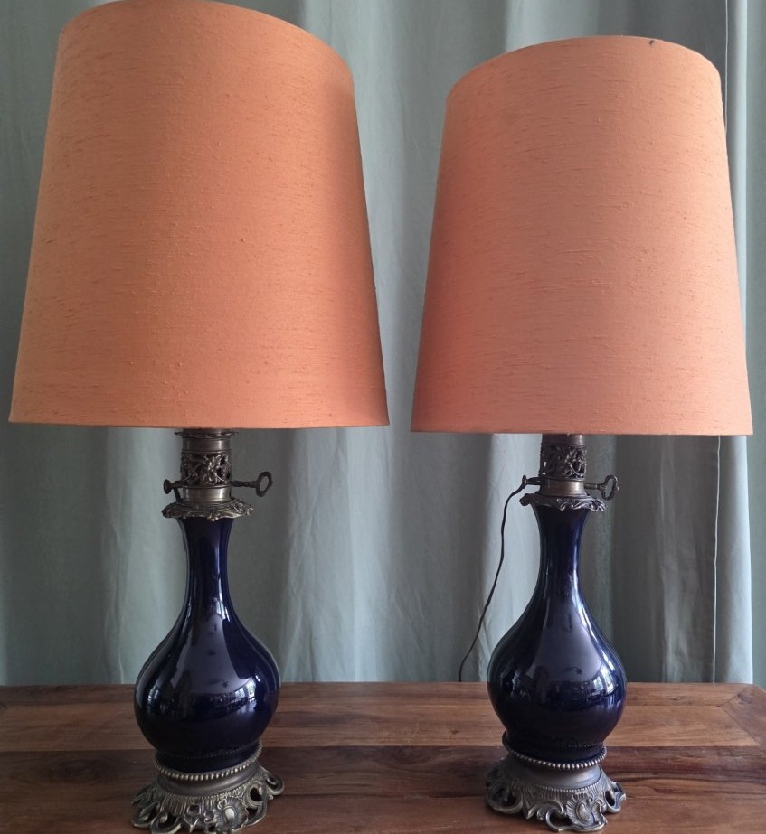  Pair Of Sèvres Blue Porcelain Lamps.