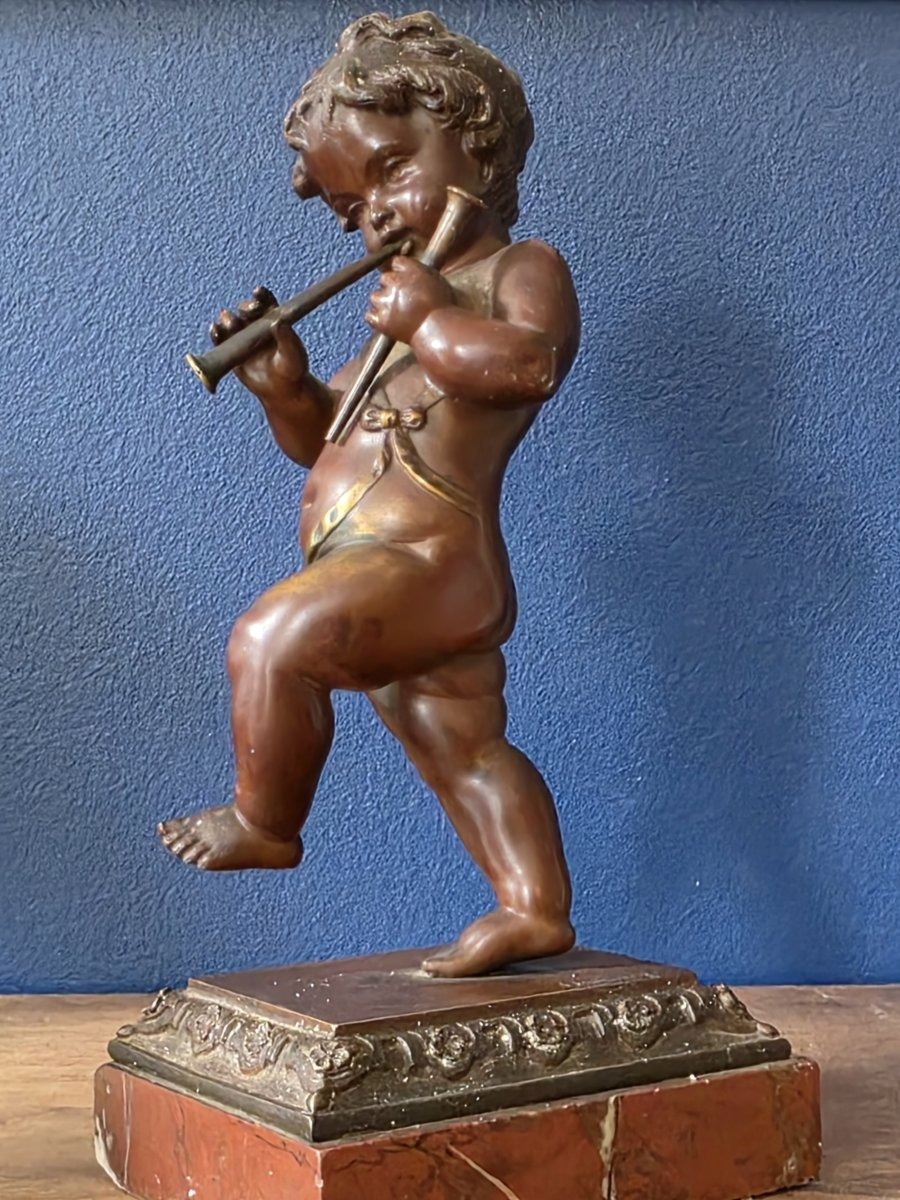 Etienne Henry Dumaige. Angelot Musisien. Bronze.-photo-3