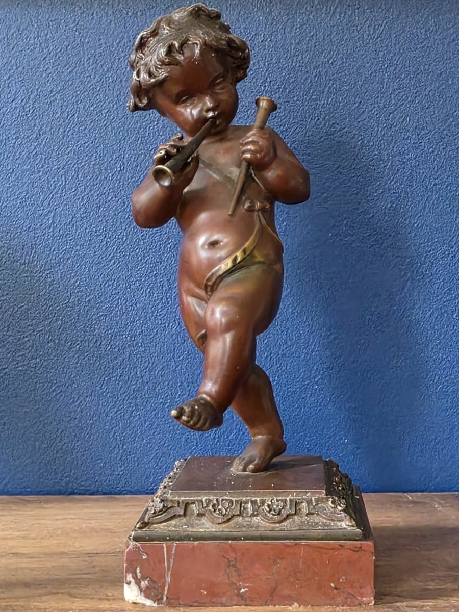 Etienne Henry Dumaige. Angelot Musisien. Bronze.