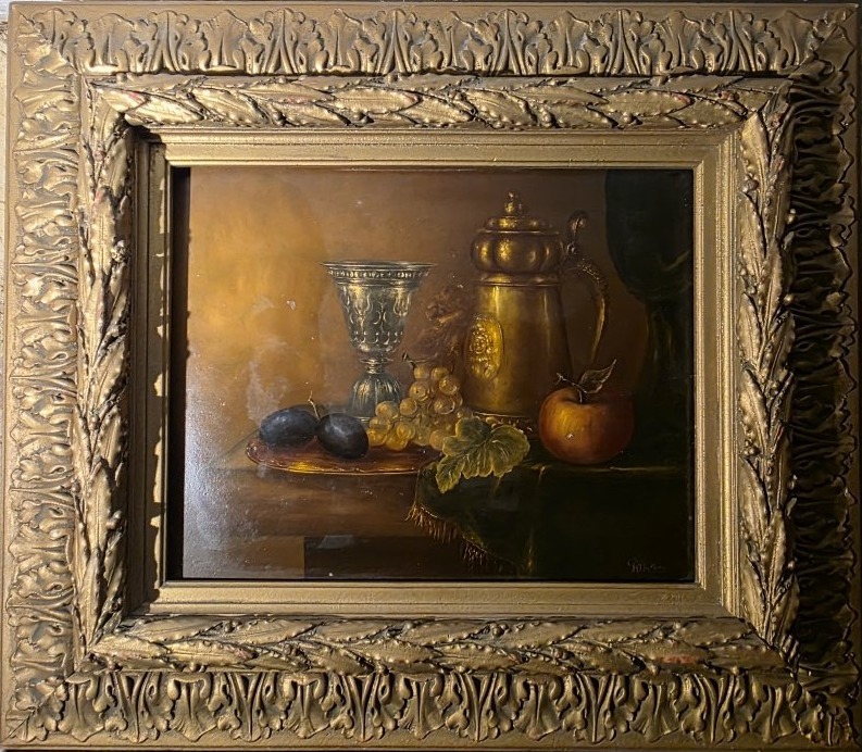Still Life With Brass Objects. Oil On Panel.