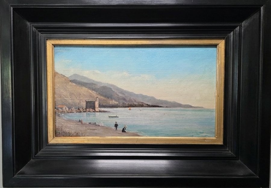 View Of The Beach At Menton. Paul Dupont. 1880.-photo-3