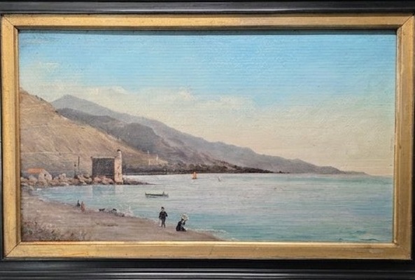 View Of The Beach At Menton. Paul Dupont. 1880.