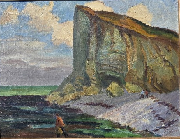 Falaises de Fécamp. Léonard Bordes ( 1898.1969). Ecole de Rouen. Huile sur toile.