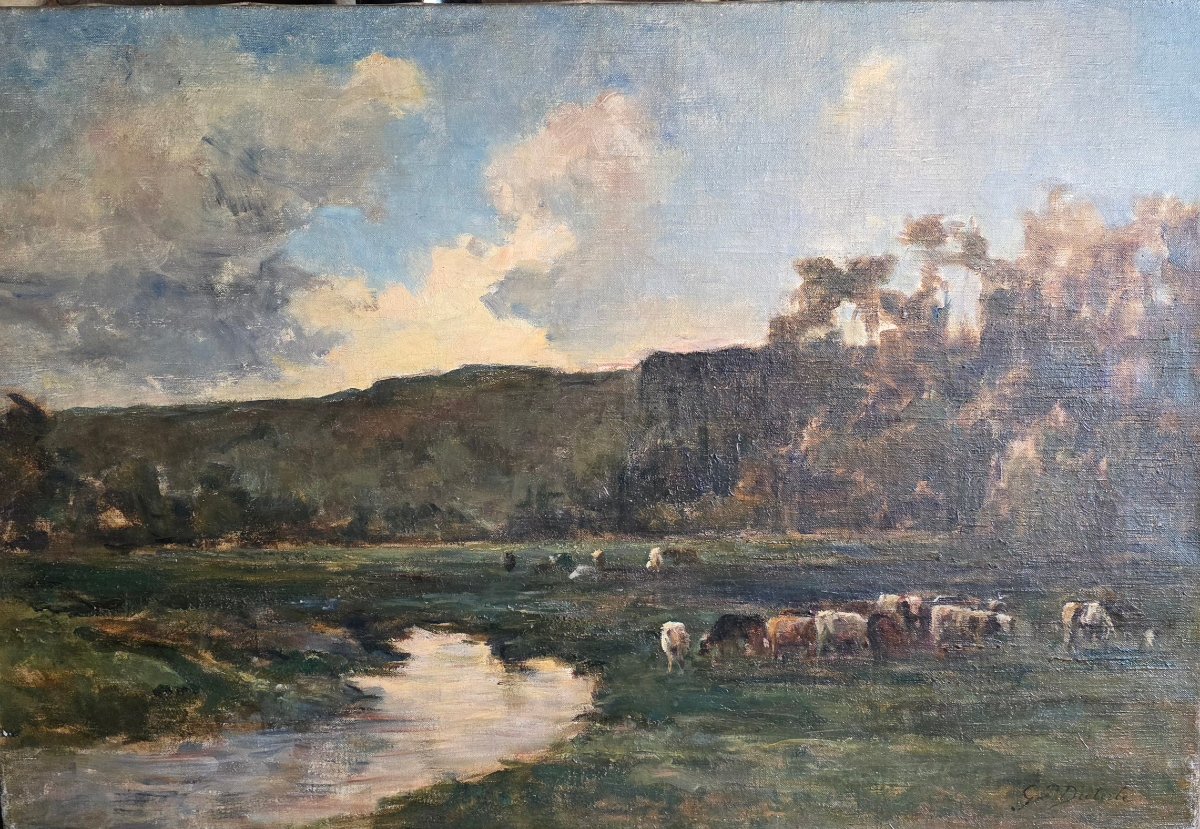 Georges Pierre Detierle. Paysage et troupeau.
