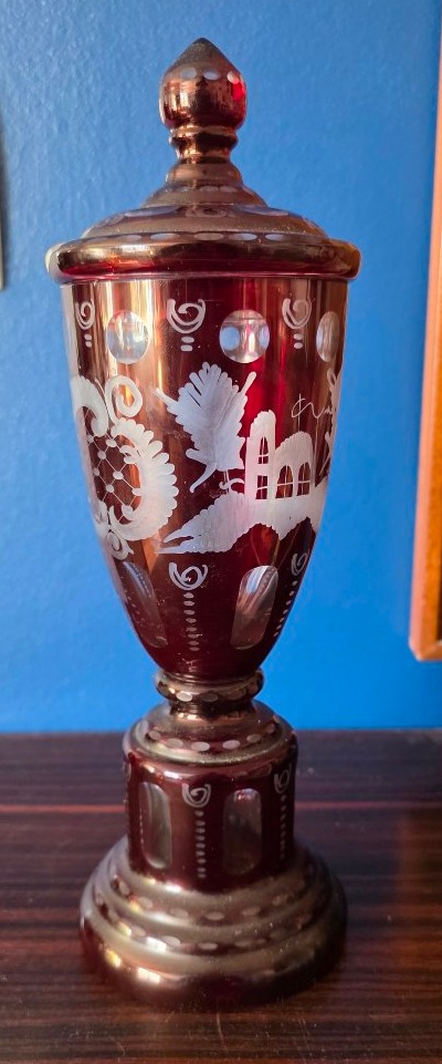 19th-century Candy Dish. Bohemian Crystal.