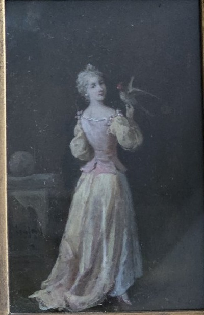 Francois Louis LANFANT DE METZ. (1814.1882). La femme au perroquet. hsc.-photo-3