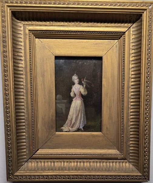 Francois Louis LANFANT DE METZ. (1814.1882). La femme au perroquet. hsc.