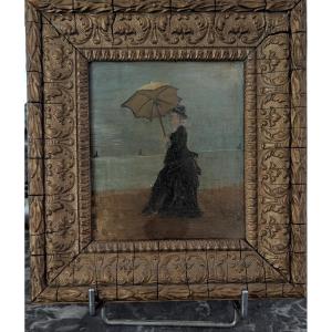 Portrait d'Une élégante. Huile Sur Panneau.