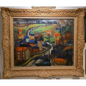 Rue Georges Mugnier à Bois Guillaume. Gaston Sébire. Huile sur toile.