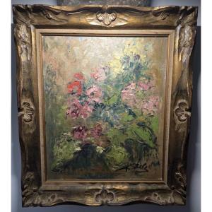 Fleurs. Georges Berger. Huile sur toile.