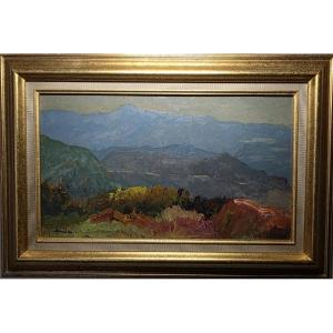 Albert Malet ( Ecole de Rouen.). Paysage d'Automne. Huile sur Isorel.