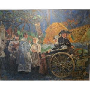 Scène de pardon. Ecole de Pont Aven. Huile sur panneau.