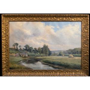 André Paul Leroux. (1870.1950). La vallée de la Durdent. Huile sur toile.