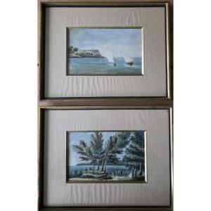 Gouaches 19 ème formant pendant