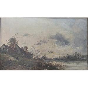 Jean baptiste Charles Carbonneau. Paysage. Huile sur toile.