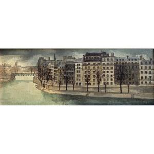 Le quai d'Orléans. André Renoux. Hule sur toile. 1965.
