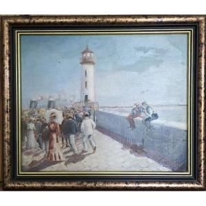 The Pier. J.n. Blais. Oil On Canvas.