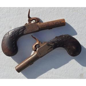 Pair Of Flintlock Pistols. Bordeaux, Masonic Engraving
