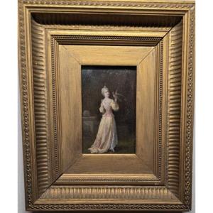 Francois Louis LANFANT DE METZ. (1814.1882). La femme au perroquet. hsc.