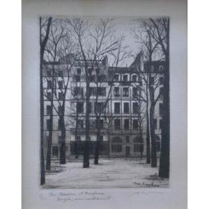 Andre Renoux. Place Dauphine. Etching.