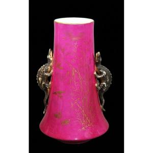 Vase 19 eme a decor japonisant.
