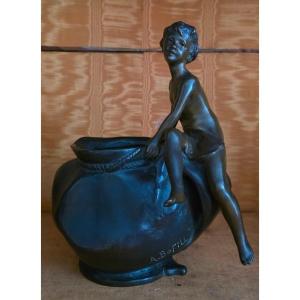 Antoinne Bofill. Child On A Jar. Bronze.