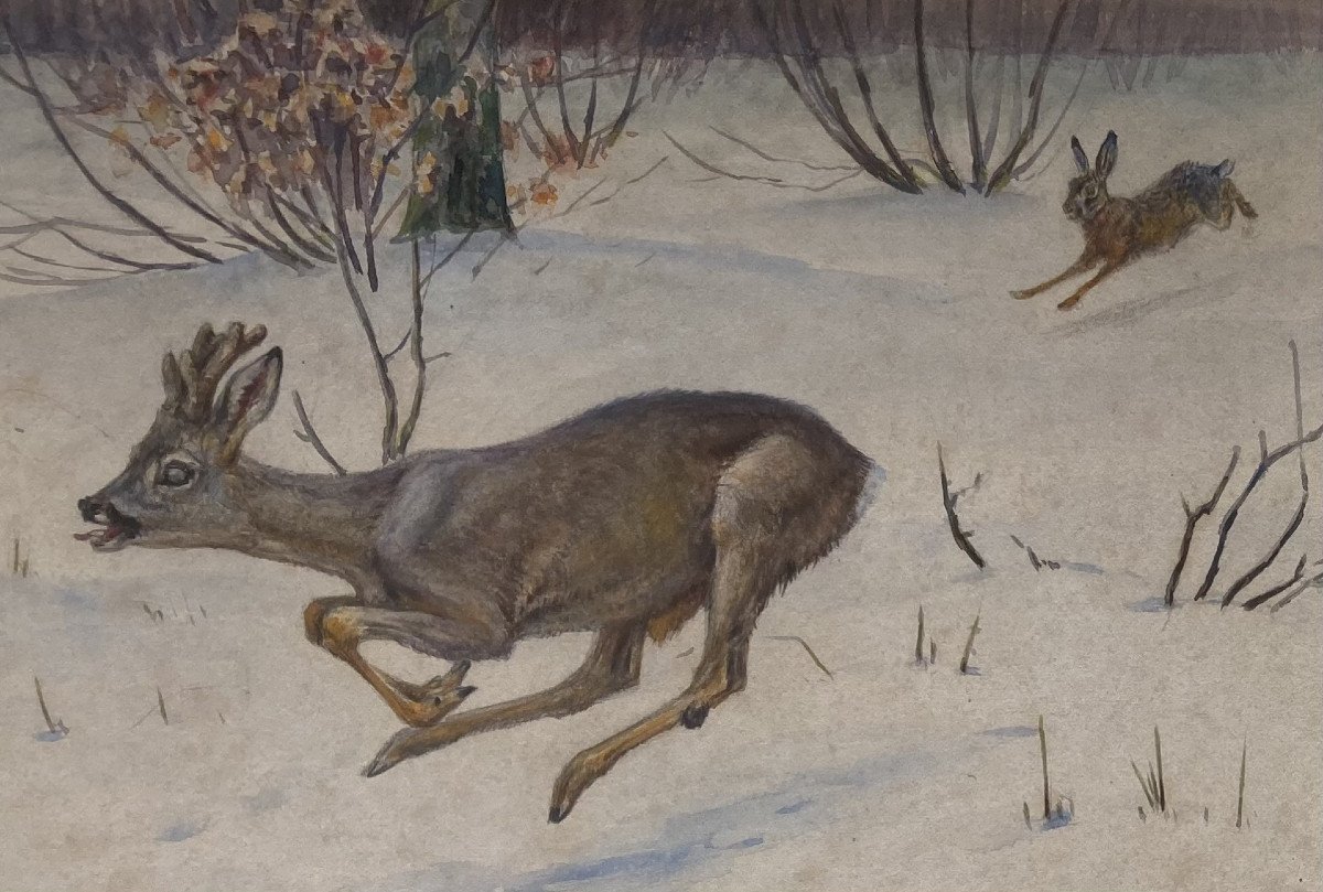 Edouard Mérite, Chevreuil Et Lièvre -photo-3