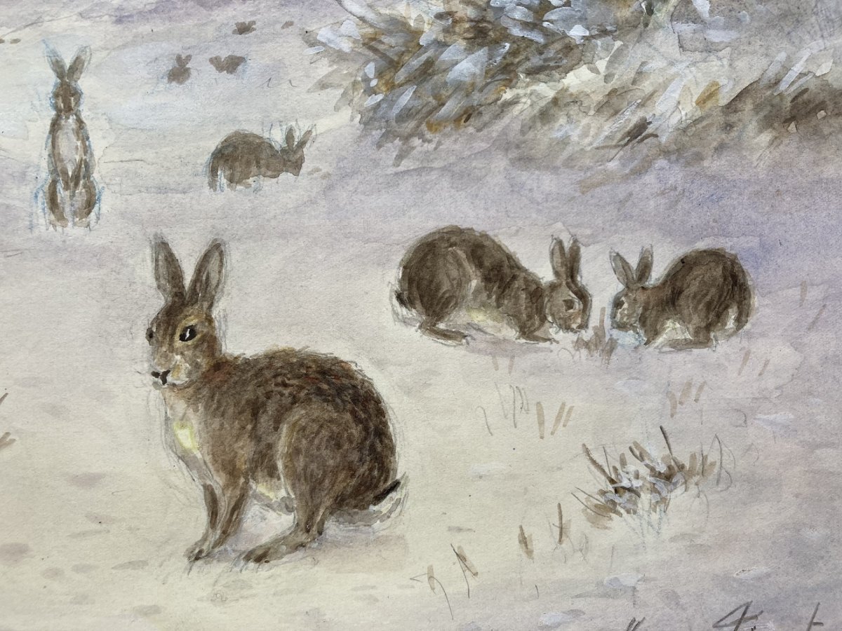 George Tisset, Lapins Dans La Neige-photo-3