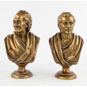 Bustes En Bronze, Voltaire Et Rosseau