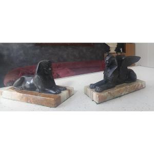 Paire de sphinx en bronze