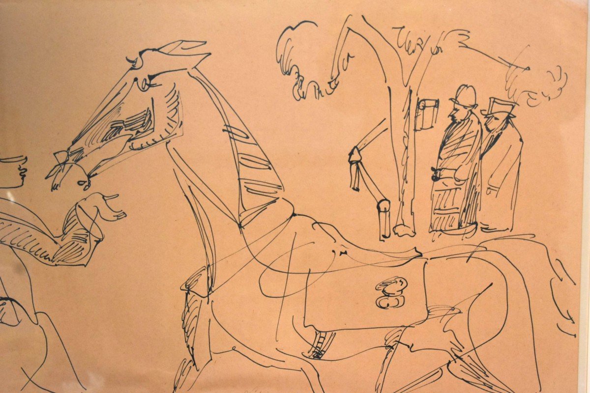 Tableau Plume Encre De Chine Chevaux Signé Charles Lapicque (1898-1988)-photo-1