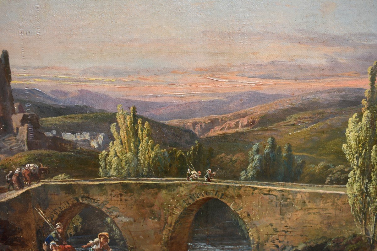 Oil Painting Animated Landscape Characters Fishermen, Fish Signed Italian School 19th-photo-6