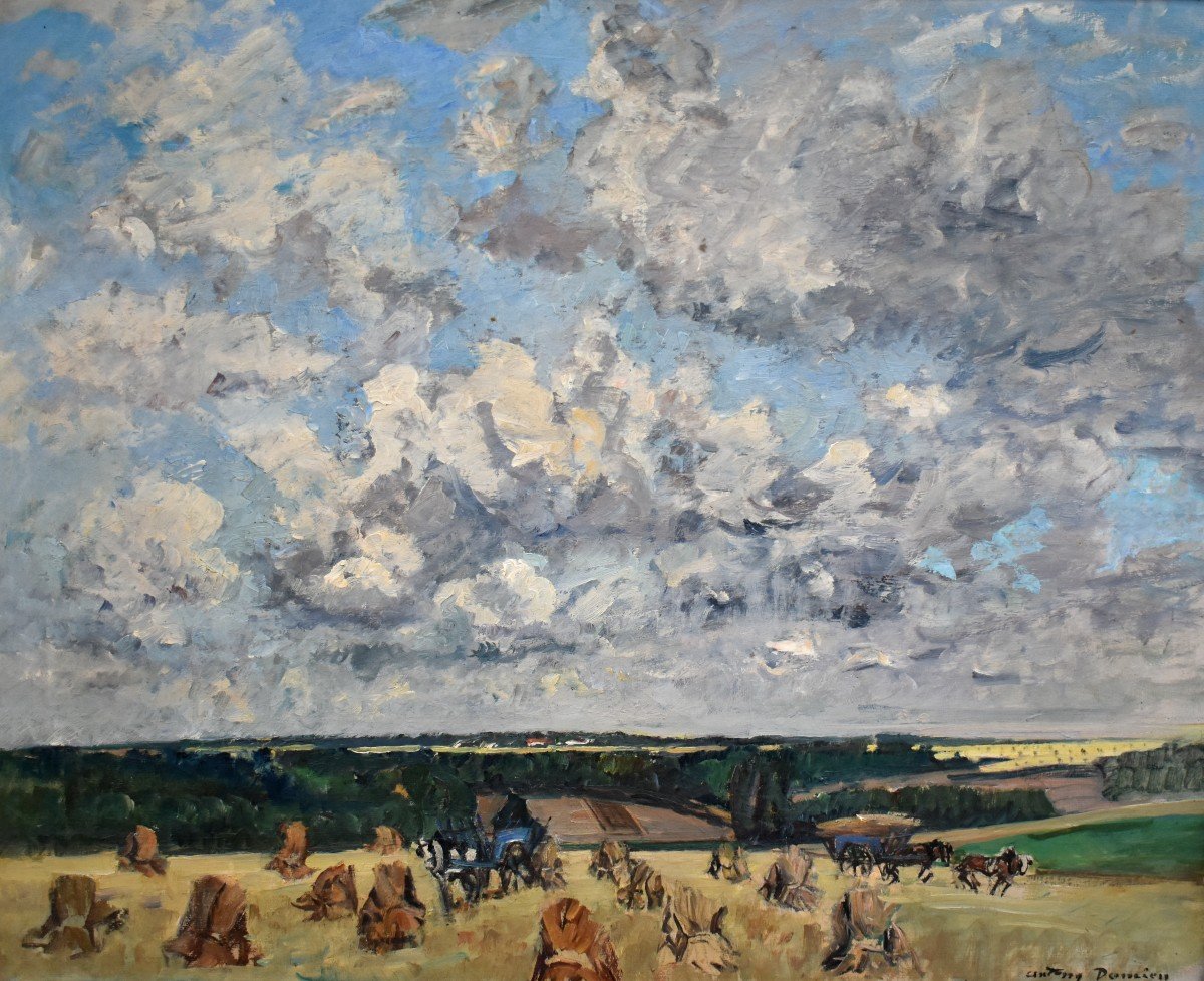 Tableau Huile Paysage Animé Impressionniste Signé Antony Damien (1858-1943)