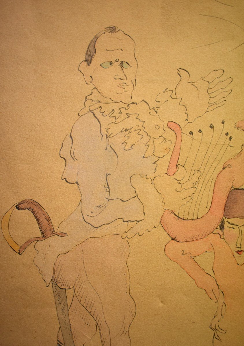 Painting Watercolor Drawing Animated Scene Characters Signed Jules Pascin (1885-1930)-photo-3