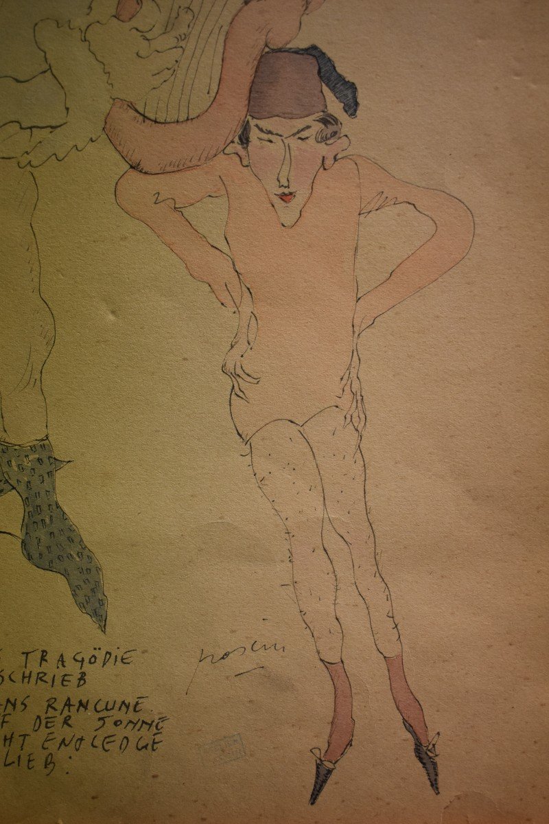 Tableau Dessin Aquarelle Scène Animé Personnages Signé Jules Pascin (1885-1930)-photo-6