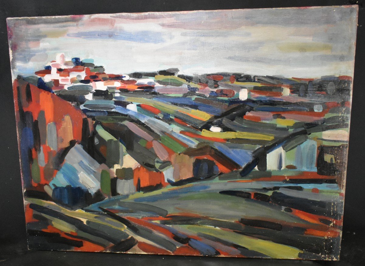 Oil Painting Landscape View Of Village Expressionist 20th