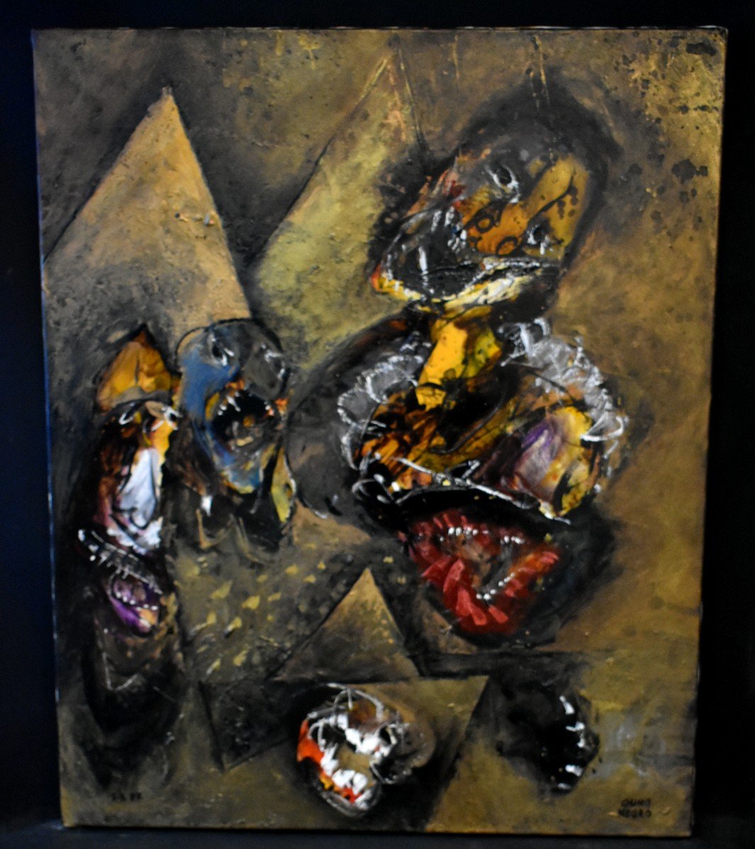 Acrylic Painting Ouro Negro Characters Signed Nitkowski, Stani (1949-2001)-photo-1