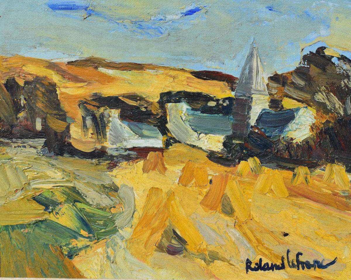 Oil Painting View Of Meuvaines Summer Normandy Signed Roland Lefranc (1931-2000)-photo-2