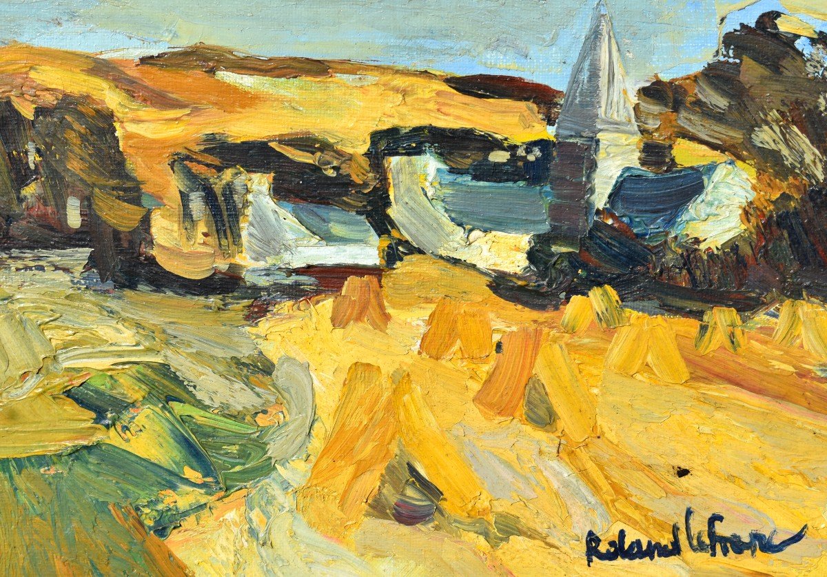 Oil Painting View Of Meuvaines Summer Normandy Signed Roland Lefranc (1931-2000)-photo-3