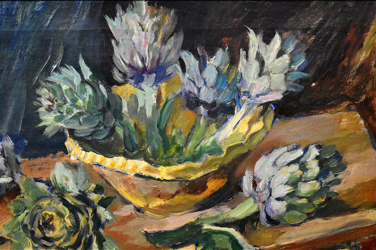 Oil On Canvas Painting Still Life With Artichokes Signed Jacques Chapiro (1897-1972)-photo-3